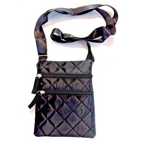 Quilted Black Crossbody Handbag Purse 3 Exterior Pockets Black Nylon Handle NEW